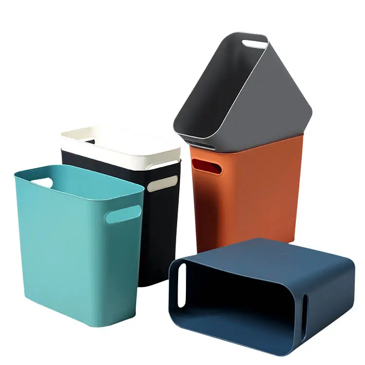 Tempat sampah kecil plastik keranjang sampah ramping keranjang sampah tempat sampah dengan pegangan untuk kamar mandi kamar tidur kantor dapur