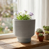 Pot de fleurs moderne pour plantes succulentes, gris foncé mat, texture poreuse brossée horizontale, en résine de poudre de pierre, imitation béton, pour intérieur et extérieur