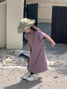 2025 verano trajes casuales hermano mamá bebé niños de manga corta conjunto de 2 piezas vestido de rayas para niñas transpirable pequeña familia - Product Image 4