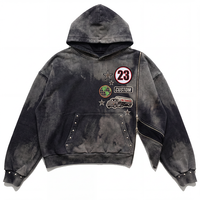 Sweat à capuche unisexe personnalisé de haute qualité avec strass, coupe classique, streetwear d'hiver, broderie de patch, poche avant zippée, imprimé flamme, en jersey