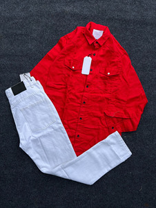 Set personalizzato in Denim intrecciato di alta qualità con giacca Casual autunno tinta unita traspirante e <span class=keywords><strong>Jeans</strong></span> alla moda lavati con acido - Product Image 2