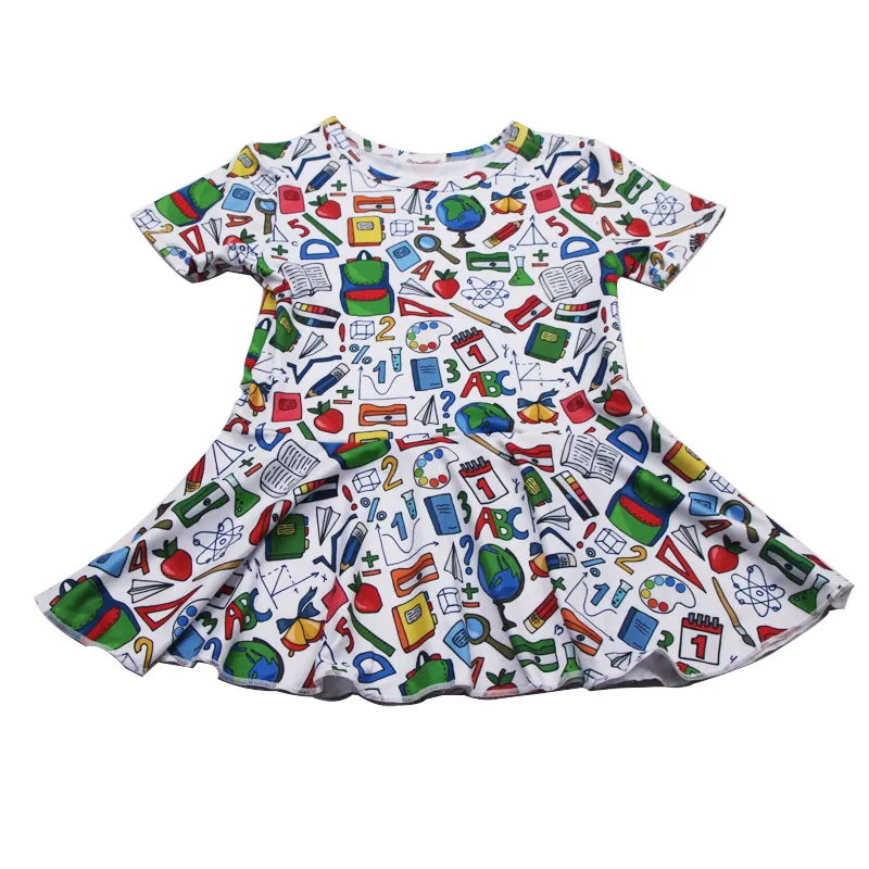 LZ2022 toptan çocuklar abc okula geri kısa kollu etek üst bebek kız yay geri üst t-shirt peplum top