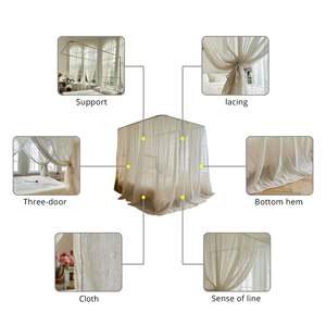 יתוש סוגר בד פשתן מקורה רשת צרפתית רומנטית יתוש פנים רשת שלושה דלתות שטח גדול - Product Image 5