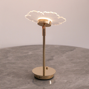 Modern Brass Flower Table Lamp LED Warm White E26 <b>Push</b> <b>Button</b> <b>Switch</b> Decorative Bedroom Light Middle Size Crystal Bell Shade - Product Image 2