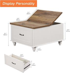 Table basse carrée élévatrice ferme stable avec armoire de rangement grand tiroir glissières de tiroir en métal lisse - Product Image 6