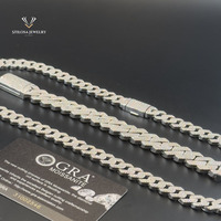 Cadena Cubana Miami Iced Out de 12mm con Moissanita VVS Completa, Collar de Plata 925, Joyería Hip Hop, Tamaño Personalizado