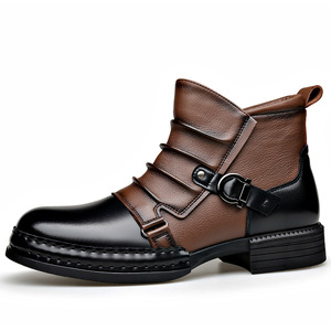 Martin Boot <b>Men</b> Ankle Round Toe Chunky <b>Heel</b> Plush Lining Rubber Outsole Buckle Decoration Anti Slippery Winter Style - Product Image 5