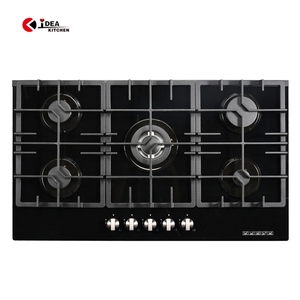 Estufa de Gas IDEA de 90 cm con 5 Quemadores, Encendido Electrónico, Diseño Empotrado, Superficie de Vidrio Templado Negro para Uso Doméstico - Product Image 1