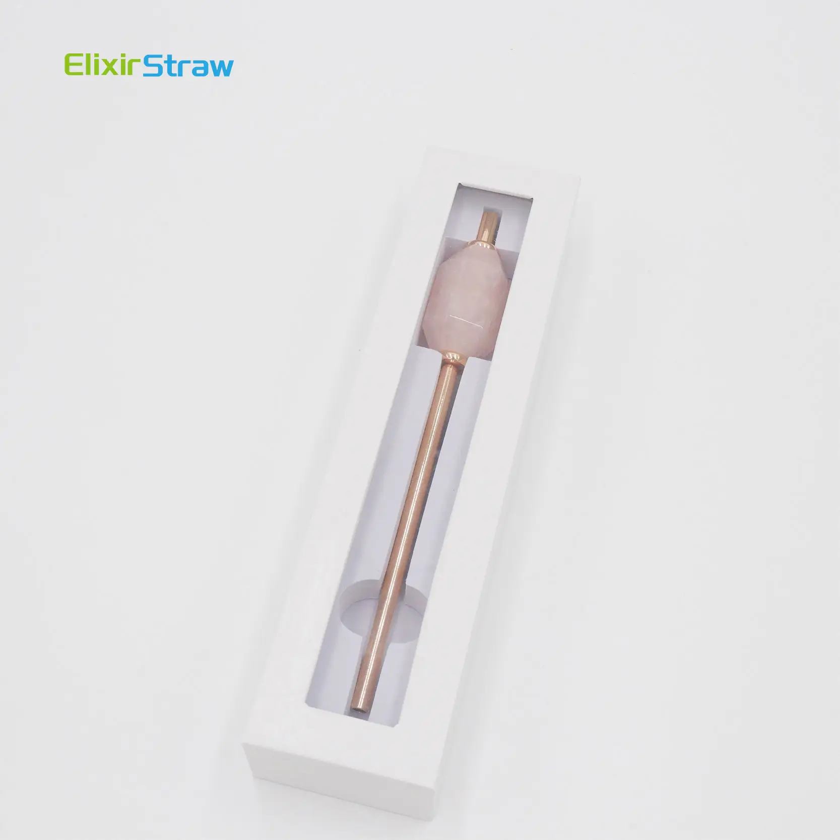 ElixirStraw 스테인레스 스틸 자수정 로즈 쿼츠 8Mm 구멍 육각 프리즘 크리스탈 음료 빨대