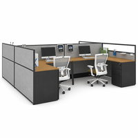 Bureaux modulaires en bois modernes en forme de C pour 4 personnes, cloisons de bureau, écrans de séparation, postes de travail pour hôtels et bureaux
