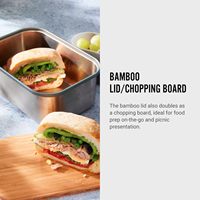 Récipient de nourriture pour déjeuner de préparation de repas sans plastique avec couvercle en bambou, boîte à sandwich en acier inoxydable, 1,25 L/ 42 floz