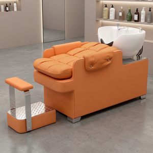 Fauteuil de lavage moderne pour salon de coiffure avec bac à shampoing intégré, réglable et confortable en cuir PU - Product Image 6