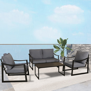 Ensemble <span class=keywords><strong>de</strong></span> <span class=keywords><strong>salon</strong></span> <span class=keywords><strong>de</strong></span> <span class=keywords><strong>jardin</strong></span> moderne et luxueux en <span class=keywords><strong>métal</strong></span> <span class=keywords><strong>noir</strong></span> personnalisé avec coussins, cadre en fer, pour terrasse et extérieur - Product Image 6