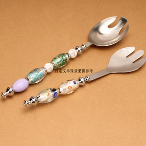 ترقية قسم أطول أدوات المائدة الفولاذ المقاوم للصدأ كبير مقبض ديي ملعقة الخرز الحلوى الفاكهة سكين سلطة شوكة مجموعات - Product Image 3