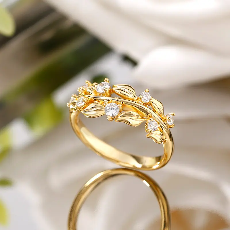 Custom Cubic Zirconia Eternity Olive Leaf Ring Women Jewelry Promise 925 Sterling Silver Engagement Wedding Gold Plated Ring