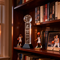 Trophée de basketball en cristal sur colonne haute personnalisé, base noire, gravure laser, récompense de reconnaissance pour championnat sportif