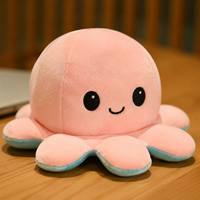 Peluche pieuvre double face à visages interchangeables, design réversible, super douce, en coton PP, vente en gros