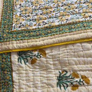 Hot Trending Design 100% Cotton Block Print Quilted <b>Luxury</b> Oversized <b>Throw</b> <b>Blanket</b> Soft Bed Coverlet CottonFabric Dressmaking - Product Image 1