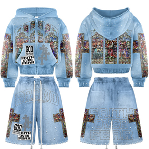 Modern Casual Wear Custom Labels and Bulk Manufacturing Service Men's Two Piece Hoodie and Shorts <b>Set</b> For Sale In Low Price - Product Image 4