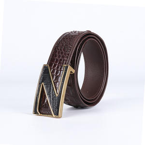 Cintura in <span class=keywords><strong>Pelle</strong></span> di Coccodrillo Siamese Tailandese Importata con Fibbia Liscia e Fibbia a Piastra in Osso per Mezza Età - Product Image 1