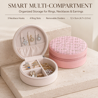 Étui à bijoux en cuir miniature personnalisé avec logo, résistant à l'eau, organisateur rond pour bagues, boucles d'oreilles et colliers
