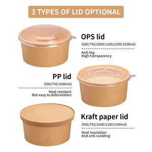 Jiehui Factory's Newly Designed Kraft Paper Lunch Box Custom logo Wholesale Salad Bowl Covered Disposable Food Container - Product Image 3
