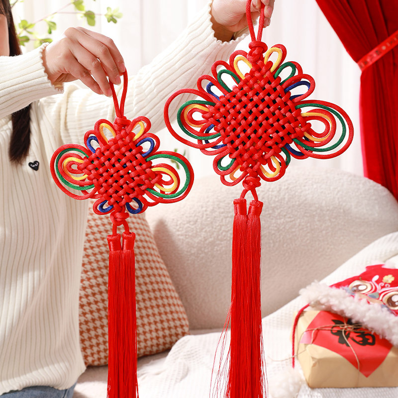 Ciieeo Ornement Nœud Chinois Rouge Feng Shui Double Marbre Blanc