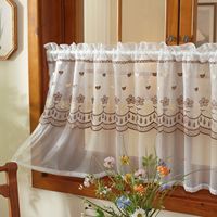 Rideau de porte moderne en polyester, transparent, à broderie pastorale transfrontalière, dentelle florale, voile court demi-transparent, personnalisé, couleur café