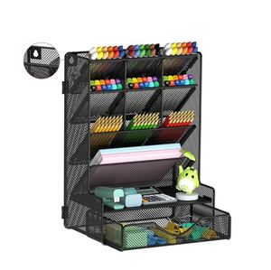 <b>Desk</b> Organizer with Drawer Office Supplies Accessories Storage Caddy Hanging <b>Wall</b> Shelf Metal Mesh 9 Compartments Pencil Holder - Product Image 2