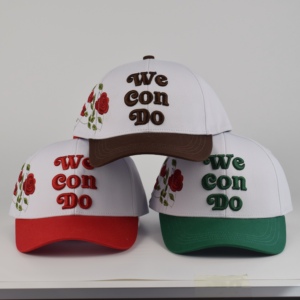 Casquette de baseball brodée florale 5 panneaux de haute qualité, nouveau design, en coton rayé, style bicolore tendance - Product Image 3