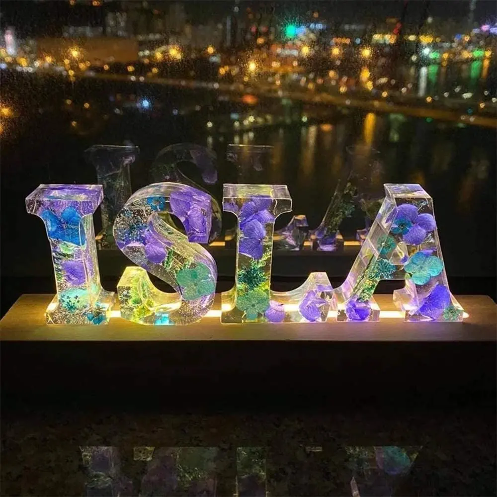 Night Light With Epoxy Resin Dried Flower Letter Lamp With Name Resin Letter With Lamp Decorative Lamp