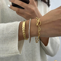Ensemble de bracelets et joncs en acier inoxydable massif plaqué or, style coquillage de plage estival, avec chaîne tennis, pour femme