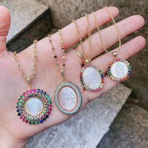 सोने की प्लेटेड संत ने मोती शेल की मां इंद्रधनुष जिरकॉन सीज़ की मां वर्जिन मैरी कैथोलिक हार कॉलर - Product Image 4