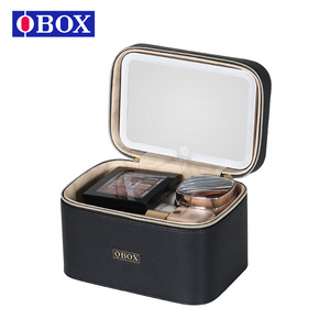 Trousse de maquillage OBOX avec miroir, grande capacité, sac cosmétique pour femmes, rangement portable pour voyage, couleur unie, velours côtelé, poignée souple - Product Image 3