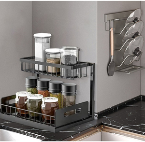 Organisateur de placard coulissant à 2 niveaux sur mesure, réglable en hauteur, stable et durable, pour rangement sous l'évier de cuisine - Product Image 4