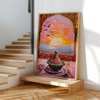 Ensemble de 3 tableaux muraux marocains HAOWAI OEM/ODM, décoration bohème méditerranéenne, peintures de coucher de soleil à Médine, architecture islamique