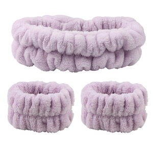 Coral Fleece Diadema Esponja Muñequeras Set Impermeable Coral Fleece Hair Band para Mujeres Lavado Cara Cuidado DE LA Piel Maquillaje Baño - Product Image 1