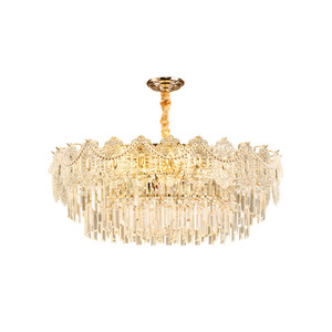 Lámpara de araña moderna clásica redonda de cristal con luz LED para sala de estar, villa, hotel, salón de banquetes, con múltiples cabezales E27 y control por interruptor. - Product Image 4