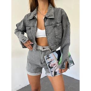 Veste en jean pour femme DEFILE, blanche, à fermeture éclair, double poche, 100% coton, pour un usage décontracté au printemps et en automne - Product Image 1