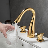 Robinet de lavabo pour salle de bain, ensemble trois pièces, style nordique moderne, laiton doré de luxe, mélangeur d'eau chaude et froide, poignée unique, vente en gros