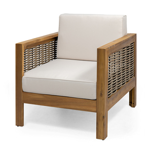 Modern Teak Outdoor Dining Chair-<b>Rope</b> <b>Light</b> Gray Cushion Waterproof Garden Patio Furniture with Wood Legs - Product Image 5