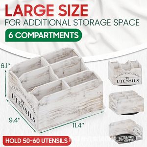 กล่องเก็บช้อนส้อมไม้ 30.5x25.4x16.5 ซม. กล่องจัดระเบียบอุปกรณ์ครัวแบบหมุนได้ ชั้นวางแบ่งช่องในครัว - Product Image 3