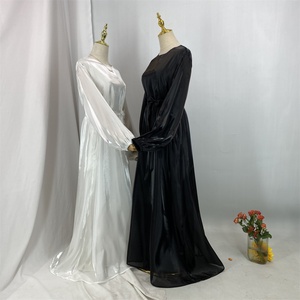 Último Modelo 2025, Abaya Ligera Cerrada, Vestido Maxi de Satén Brillante para Verano, Forrado, con Mangas Abullonadas y Bolsillos 6855 # - Product Image 2