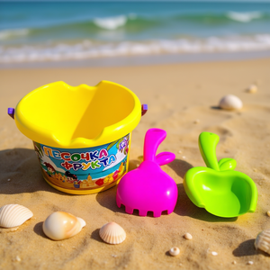 Ensemble de seaux de plage pour enfants avec râteau et pelle, jouet de bac à sable d'extérieur, emballé en filet - Product Image 2