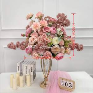 Boule de fleurs artificielles en soie rose poussiéreux de 50 cm, fleurs de cerisier roses personnalisées, <span class=keywords><strong>dahlia</strong></span>, rose, mélange de fleurs, décoration de centre de table - Product Image 2