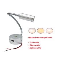 Lampe de lecture LED RV flexible 12V 24V pour camping-car et bateau 3000K 4000K 6000K noire avec chargement USB 5V et base en aluminium noir