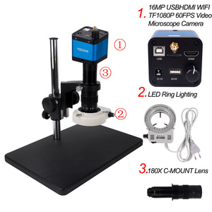 16MP <strong>USB</strong> Industrial Digital Video <strong>Microscope</strong> Camera + 180X C Mount <strong>Lens</strong> + 56 LED Ring Light + Stand for PCB Soldering - Product Image 2