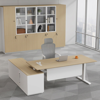 Bureau de direction en forme de L réglable en hauteur électriquement, table de bureau assis-debout avec armoire latérale, panneau E0