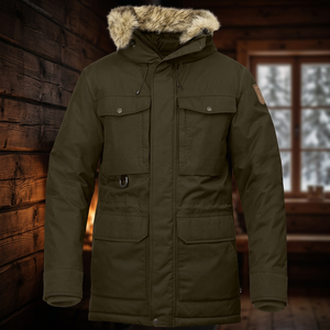 Men's <b>Winter</b> Hooded Puffer Jacket Long <b>Thick</b> Polyester Windproof Casual Fur Trimmed Olive Green <b>Coat</b> with Zipper Closure - Product Image 4