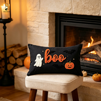 Housse de coussin lombaire Halloween Boo 50x30, broderie en tissu éponge, motif fantôme, citrouille, chauve-souris, housse de coussin décorative d'automne pour canapé et maison